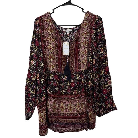 NWT Weekend Suzanne Betro Notch Tie Neck Empire Tunic Size 2X Bohemian Flowy - Picture 1 of 7